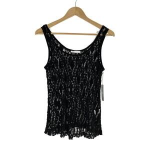 Tart Collections Women’s Size Small Black Cupro Lace Velvet Trim Sheer Tank Top